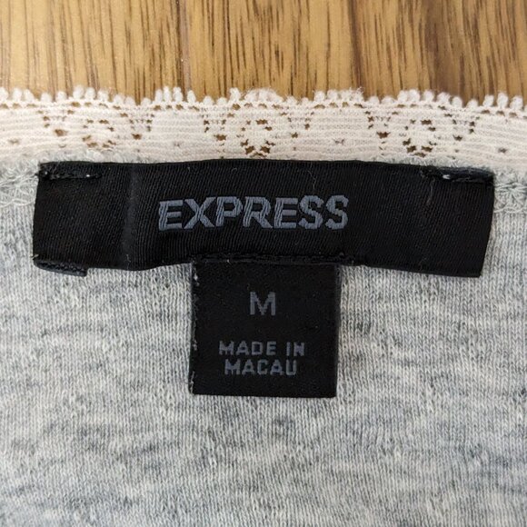 Y2K VTG 00s Express Gray Jersey Knit White Lace Trim Babydoll Cami Top Sz M - Picture 5 of 6